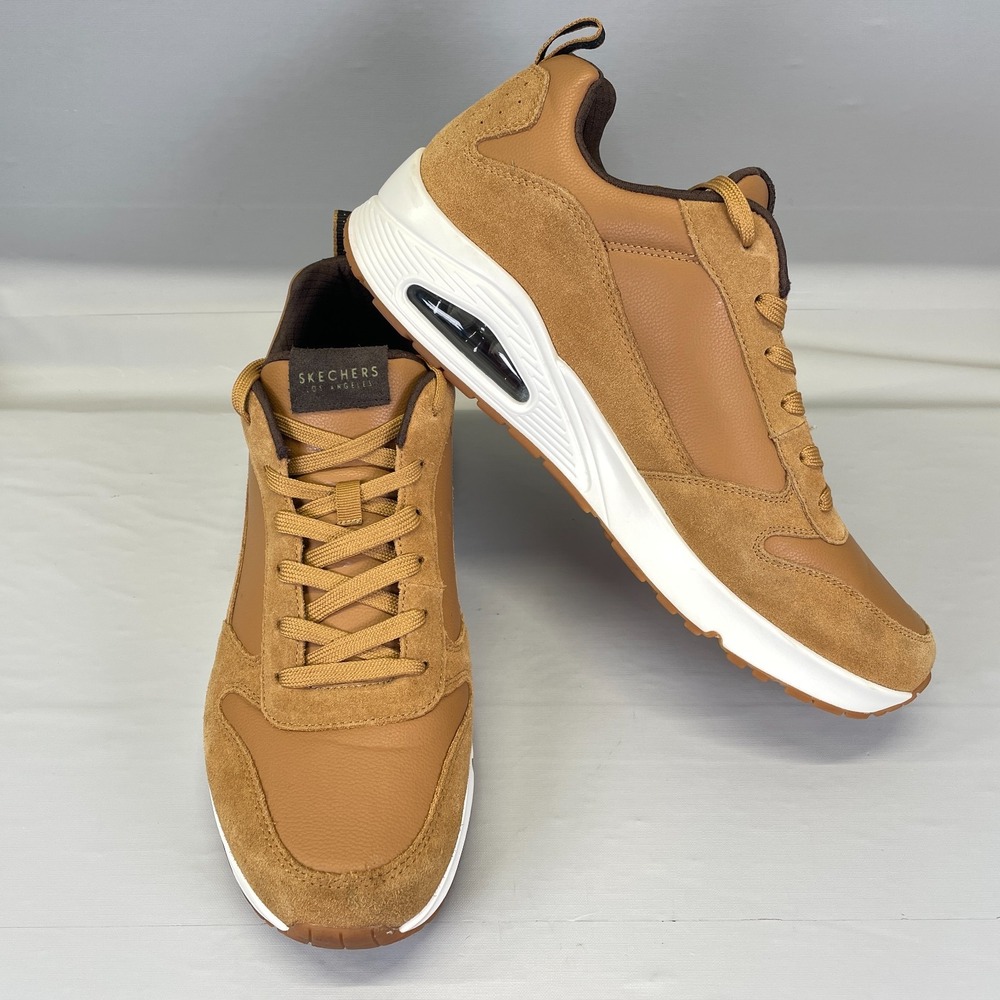 Skechers Uno Stacre Shoes Mens Size 13 Brown Leather Lace Up Comfort Sneakers - Picture 2 of 10